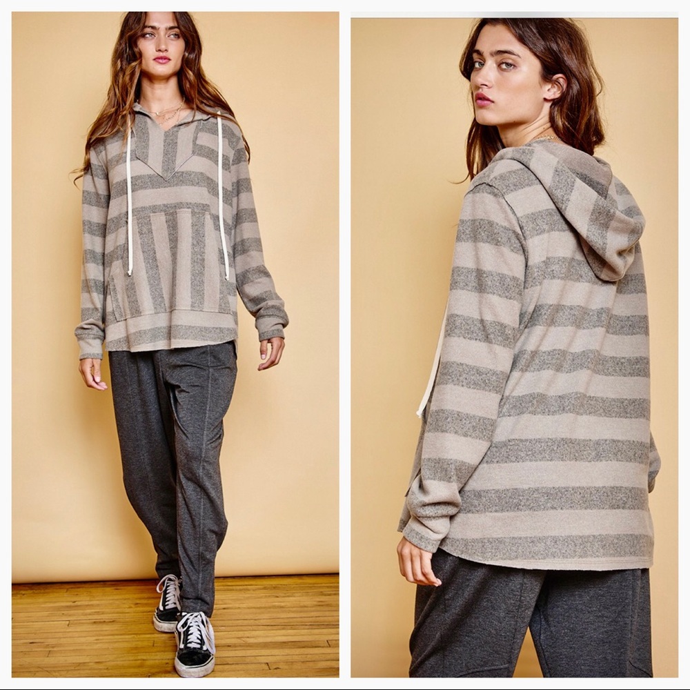 SALE Boyfriend Drawstring Striped Stylish Hoodie - Picture 2 of 5